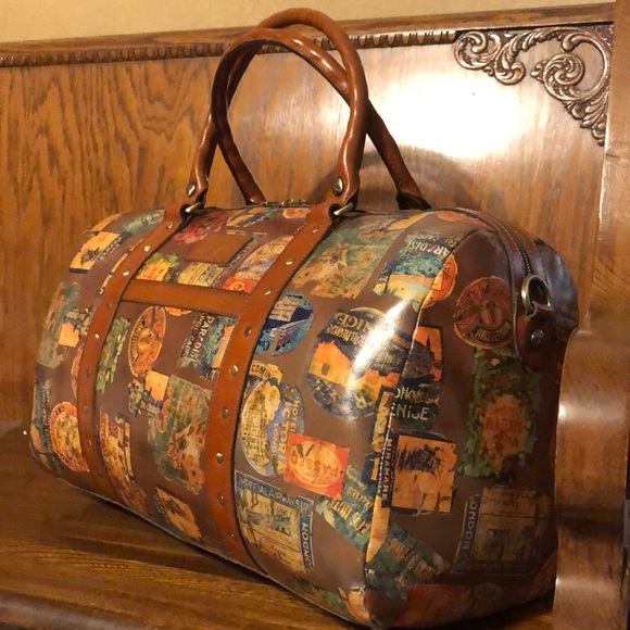 NWT-Patricia Nash-Milano Leather Weekender Bag-Vintage Travel Sticker-$349 - Picture 2 of 16